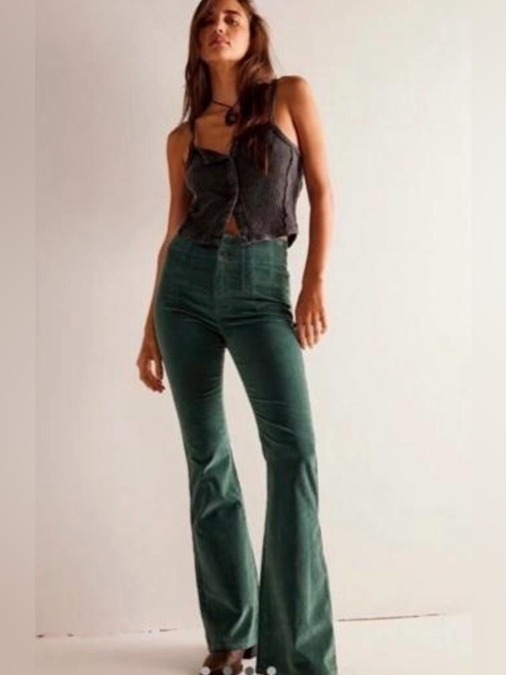 Free People We The Free Forest Green Velvet Flare Pants size 26